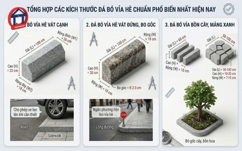kích thước đá bó vỉa hè chuẩn