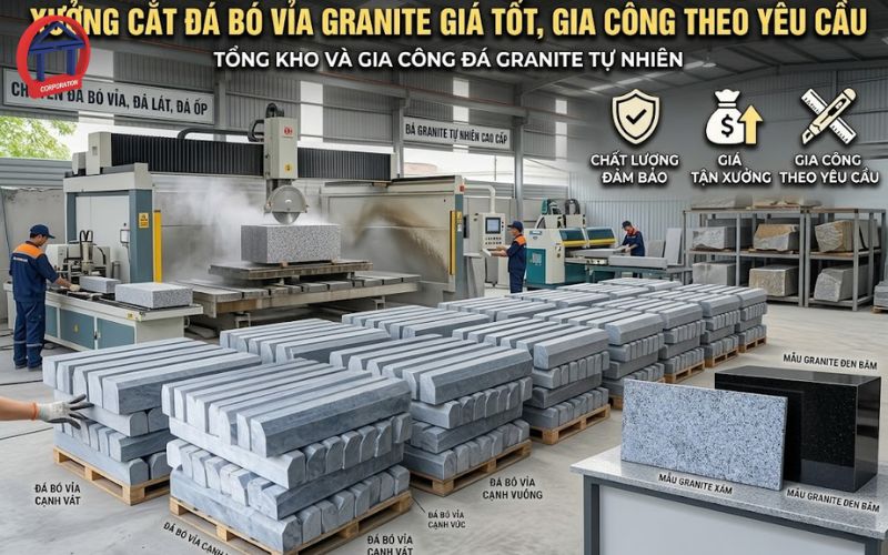 xưởng cắt đá bó vỉa granite