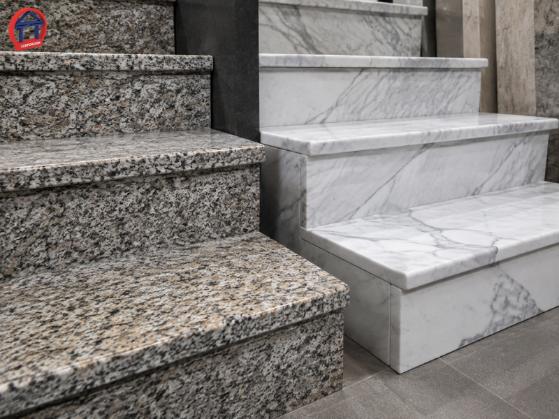 Đá Granite hay Marble ốp cầu thang tốt hơn? So sánh chi tiết Đá Granite hay Marble ốp cầu thang