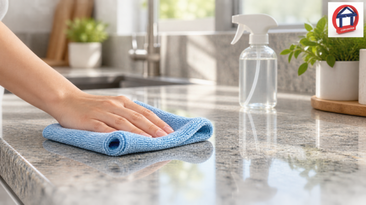 Vệ Sinh Đá Granite Đúng Cách: Tránh Ố Vàng, Trầy Xước Bề mặt đá granite sáng bóng sau khi vệ sinh