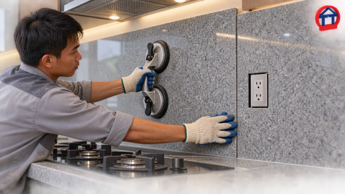 Đá Ốp Bếp Granite: Phân Loại, Ưu Nhược Điểm Và Cách Chọn Phù Hợp Thi công đá ốp bếp granite thực tế