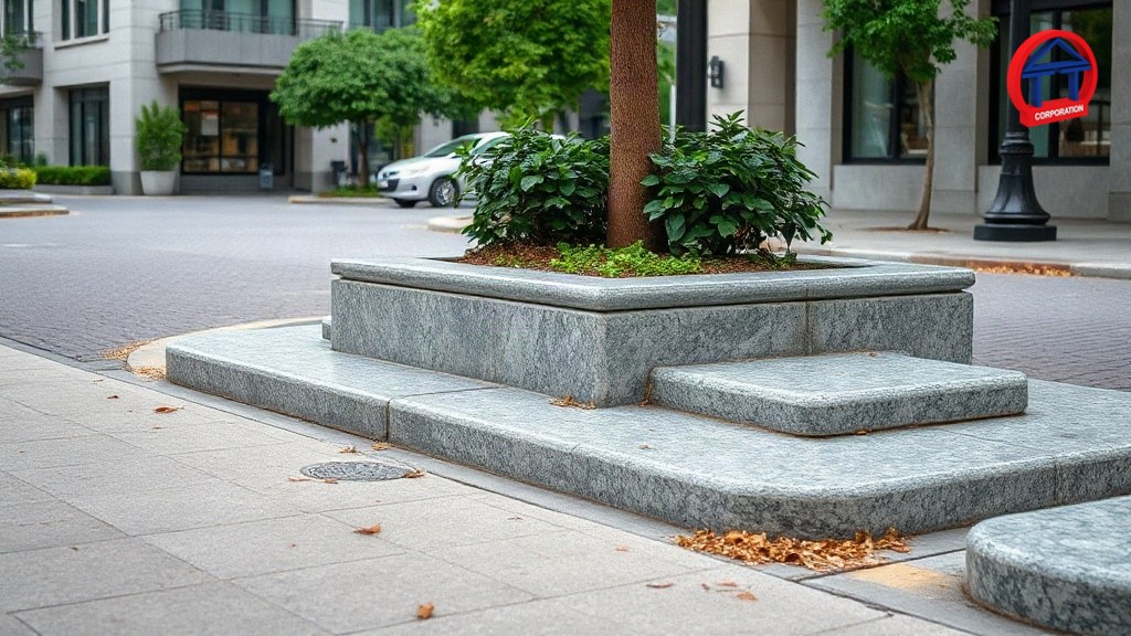 Đá Bó Vỉa Chữ L Là Gì? Cách Dùng, Lắp Đặt Và Cách Chọn Đúng Đá bó vỉa chữ L bằng granite xám viền bồn cây ven lề đường
