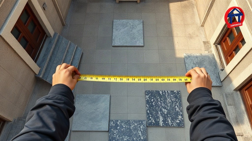 Bảng giá đá granite tham khảo và cách dự toán diện tích, hao hụt Bàn tay đo diện tích nền sân bằng thước cuộn trước khi tính số lượng đá granite