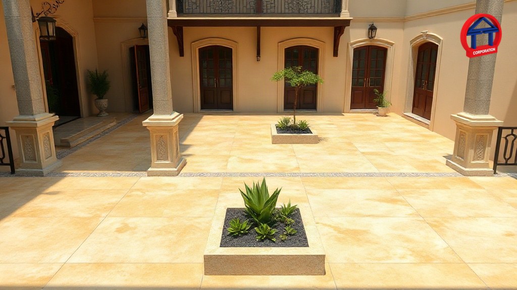 Bảng giá đá granite tham khảo và cách dự toán diện tích, hao hụt Sân nhà phố lát đá granite khò nhám màu vàng nhạt hoàn thiện